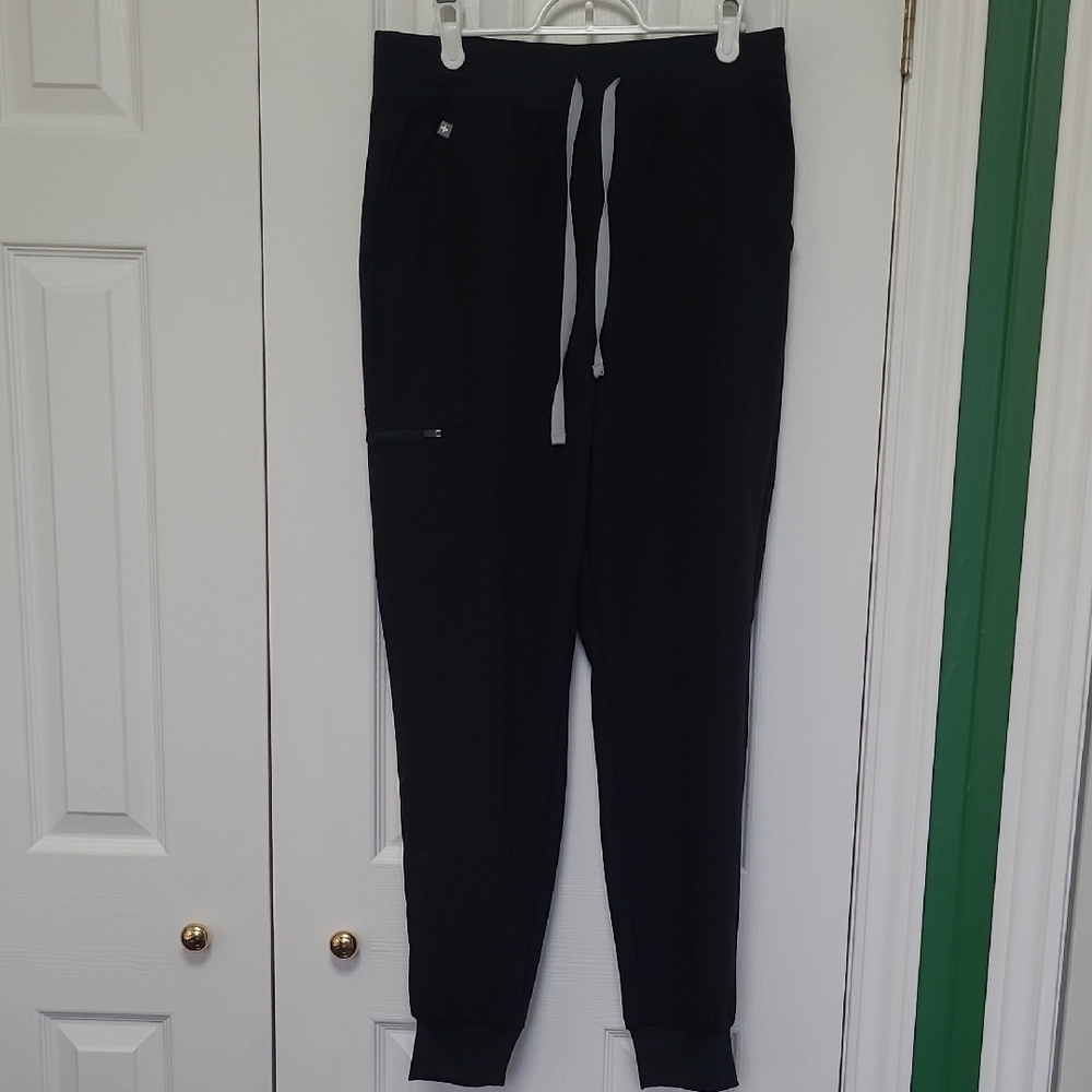 Figs Black Track Joggers with Gray Drawstring
